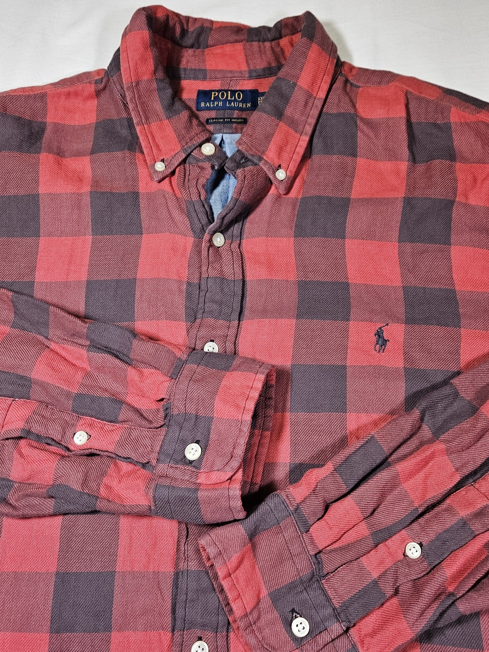 Polo Ralph Lauren Men's Classic Fit Indigo LS Shirt XXL Red Black Plaid Flannel